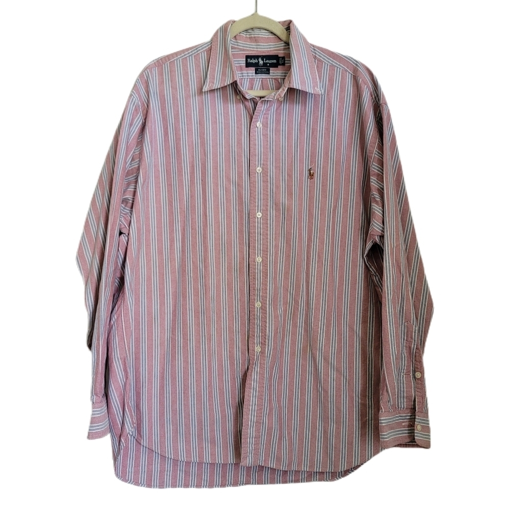 Ralph Lauren Shirt Mens XL Blaire Red Blue Stripe Button Up Long Sleeve